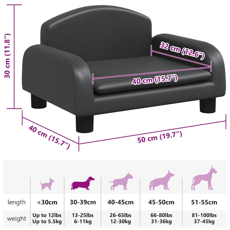Cama para perros de cuero sintético negra 50x40x30