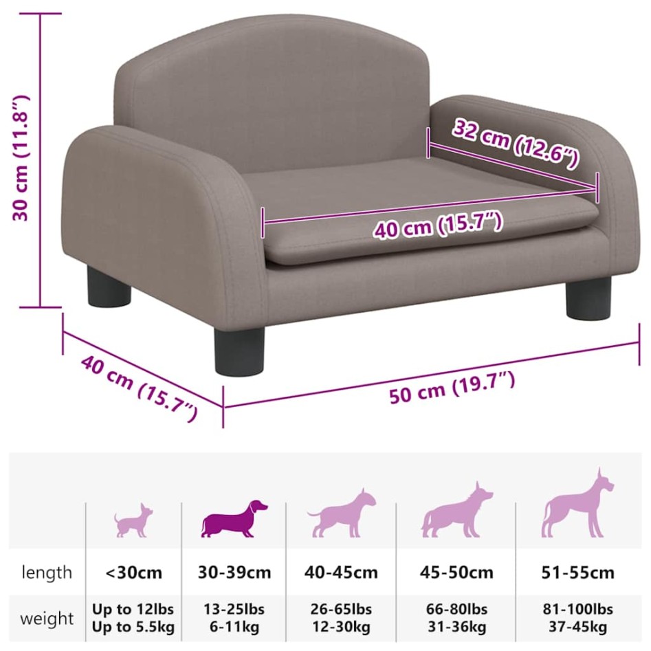 Cama para perros de tela gris taupe 50x40x30