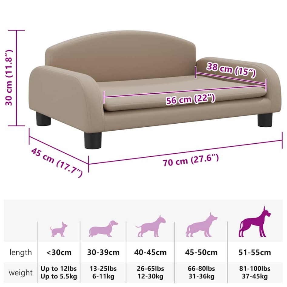 Cama para perros de cuero sintético color capuchino 70x45x30