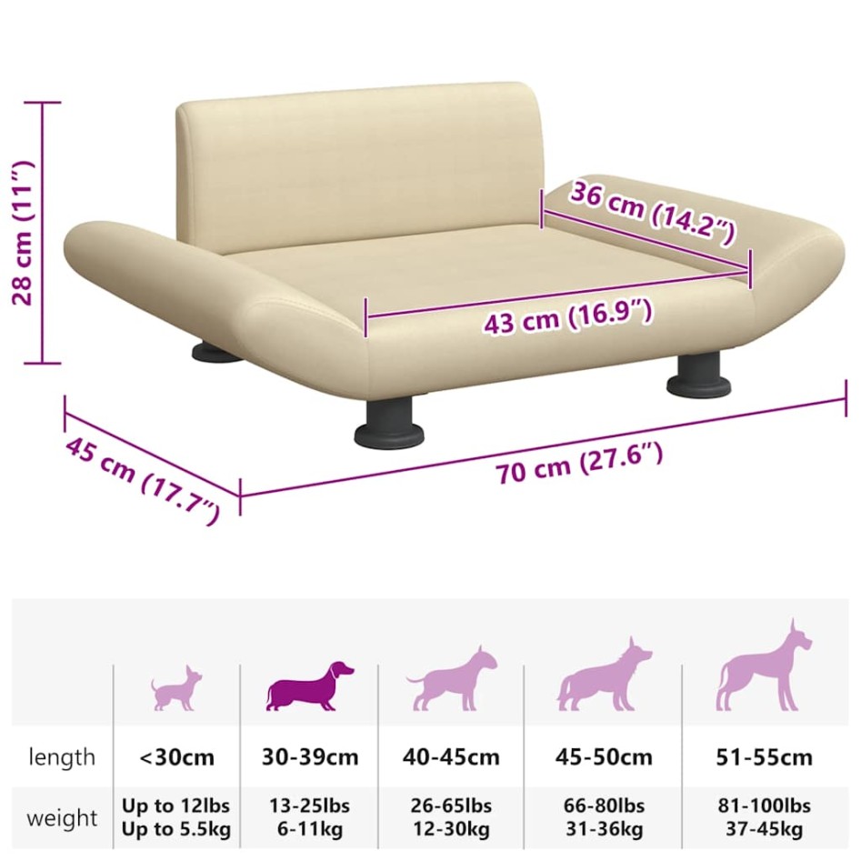Cama para perros de tela crema 70x45x28