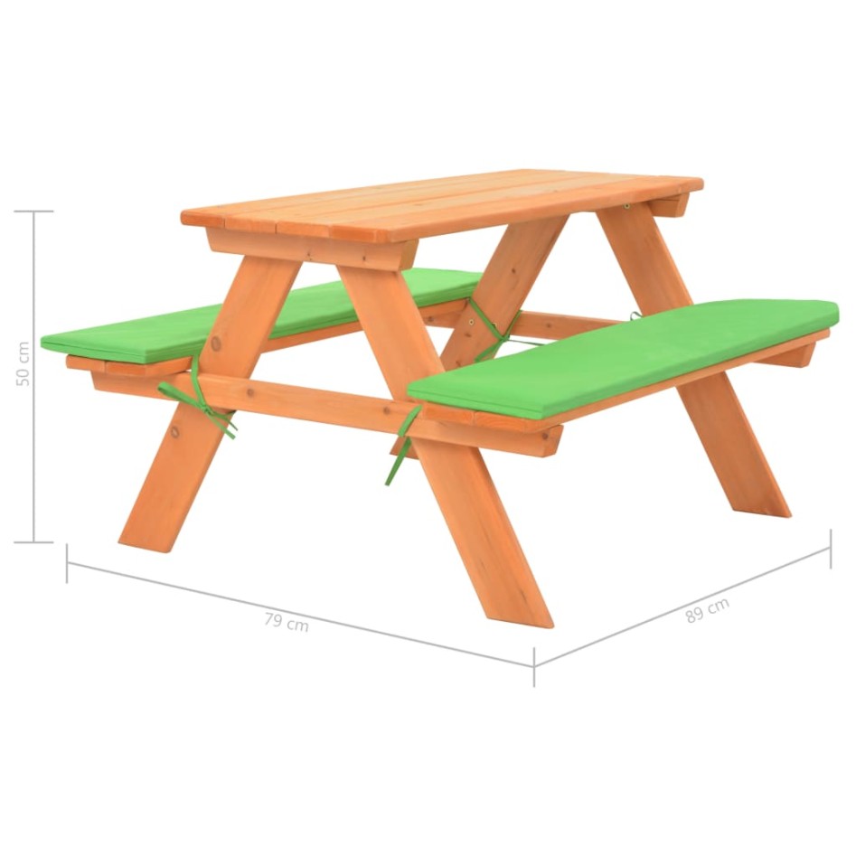 Mesa de pícnic para niños con bancos madera abeto 89x79x50