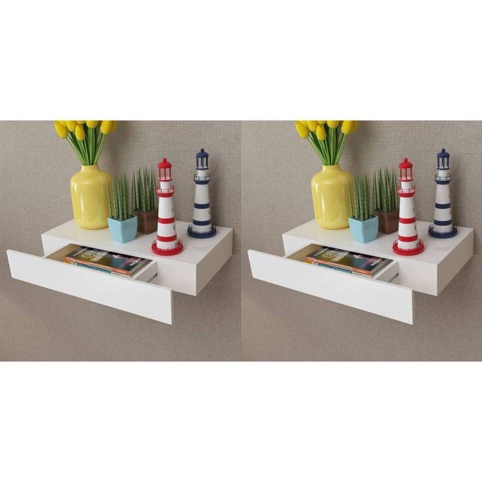 Estantes de pared flotantes con cajones 2 uds blanco 48