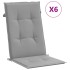 Cojín silla de jardín respaldo alto 6 uds tela gris 120x50x3