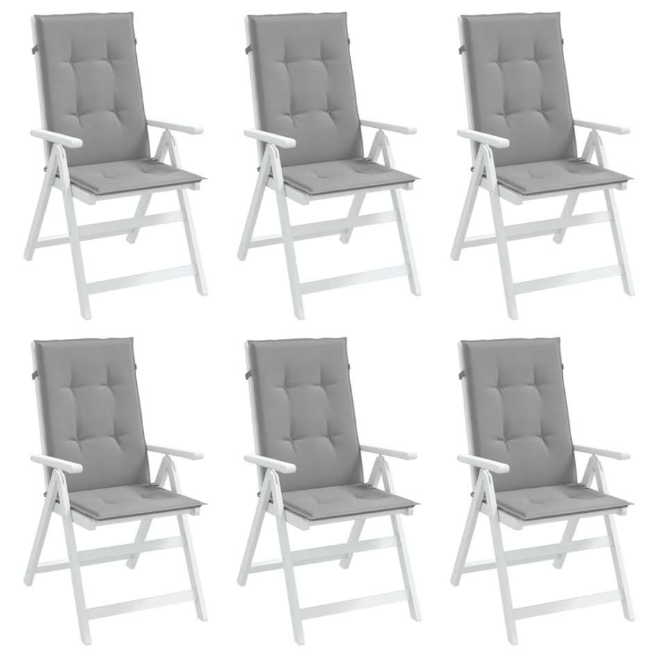 Cojín silla de jardín respaldo alto 6 uds tela gris 120x50x3