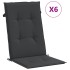 Cojín silla de jardín respaldo alto 6 uds tela negro