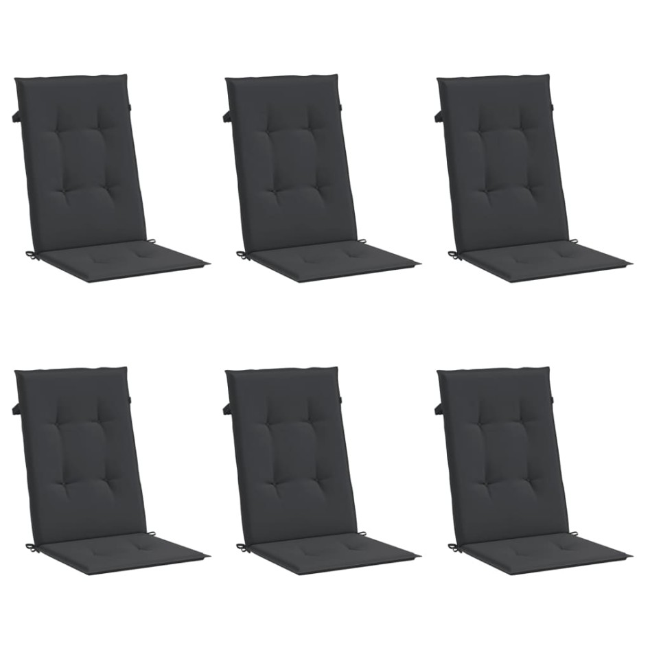 Cojín silla de jardín respaldo alto 6 uds tela negro