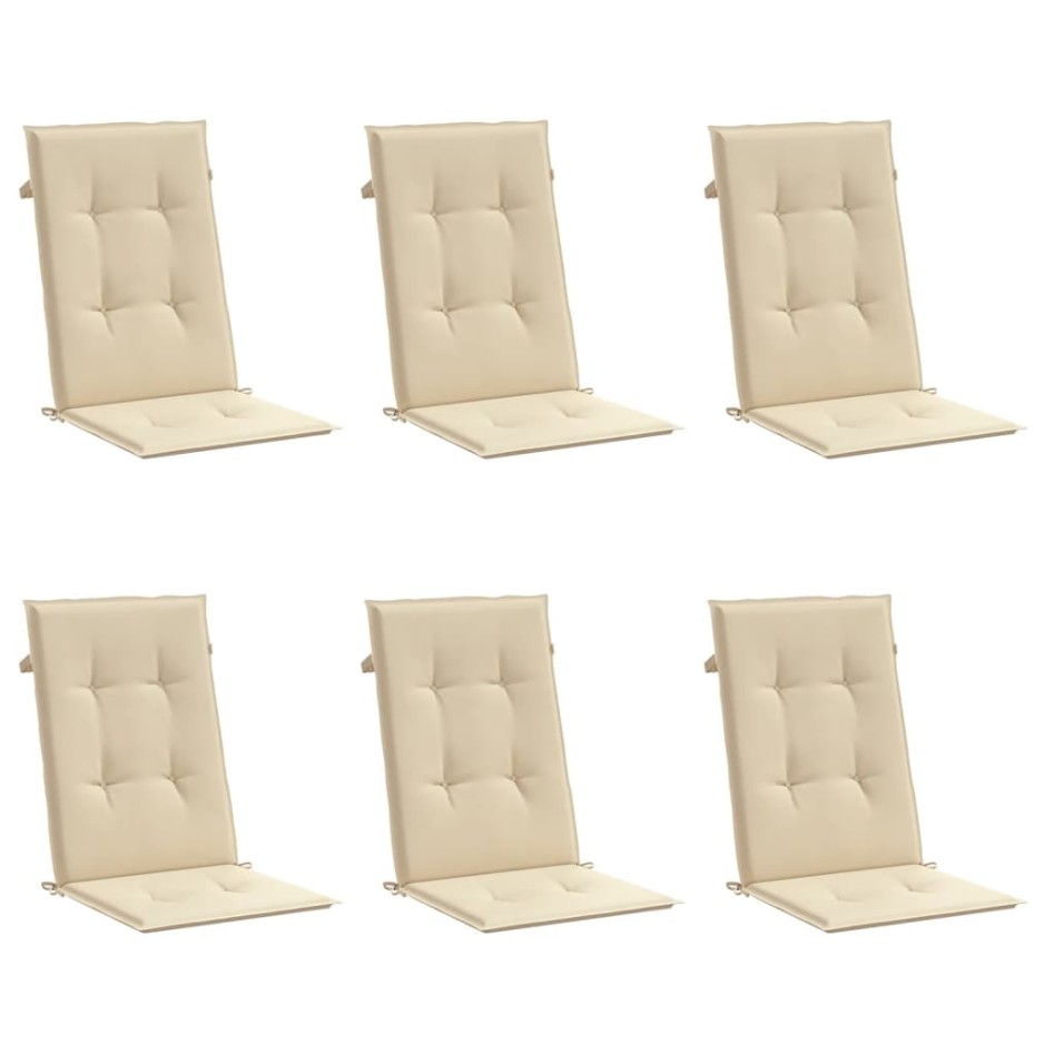 Cojín silla de jardín respaldo alto 6 uds tela beige