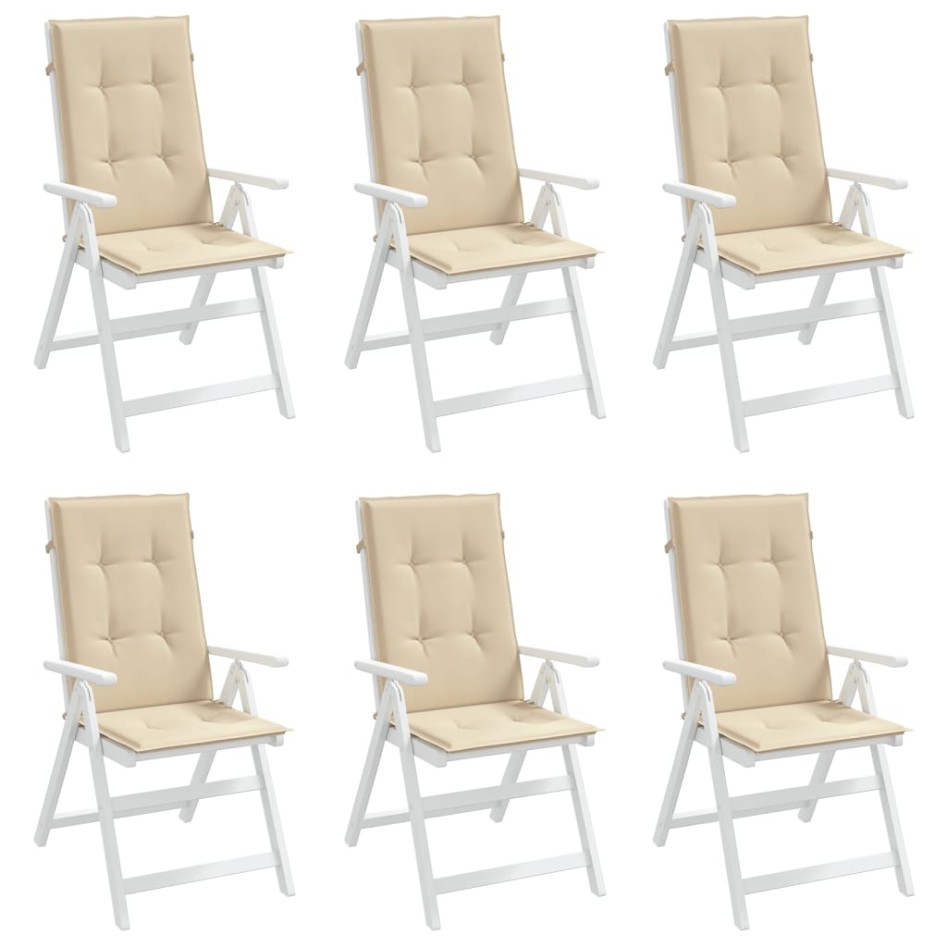 Cojín silla de jardín respaldo alto 6 uds tela beige