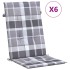 Cojín silla jardín respaldo alto 6 uds cuadros gris 120x50x3