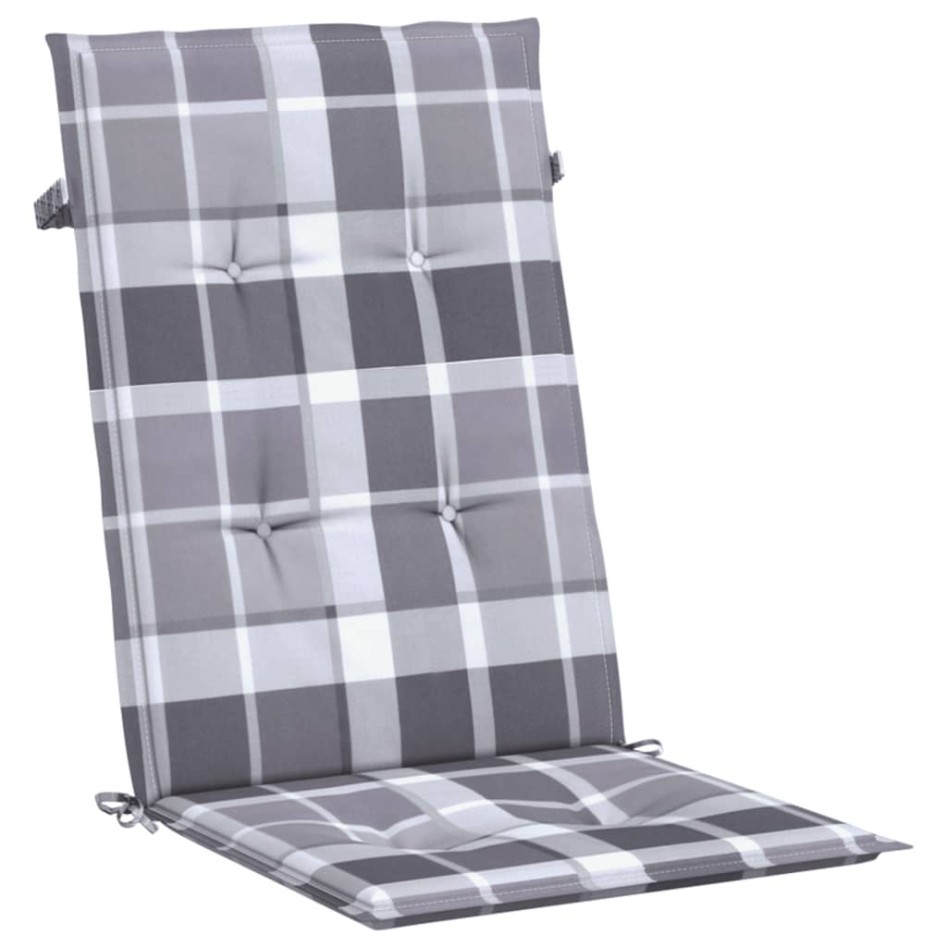 Cojín silla jardín respaldo alto 6 uds cuadros gris 120x50x3