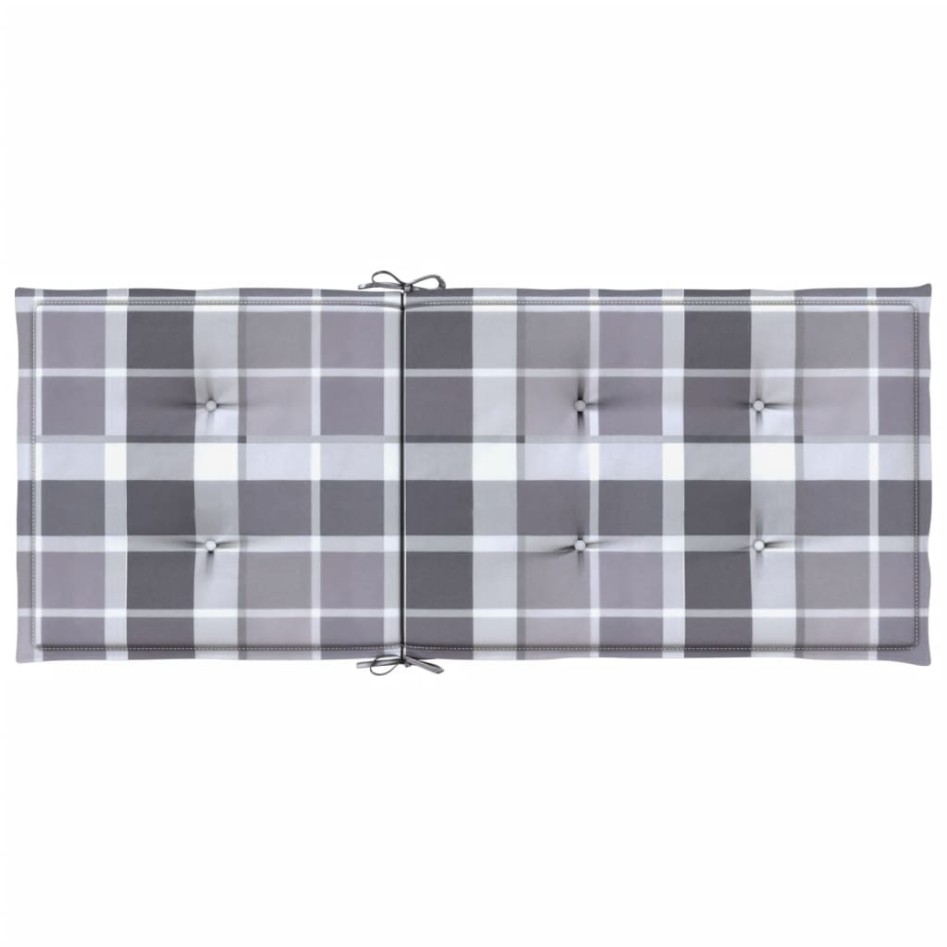 Cojín silla jardín respaldo alto 6 uds cuadros gris 120x50x3