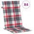 Cojín silla jardín respaldo alto 4 uds cuadros rojo 120x50x3