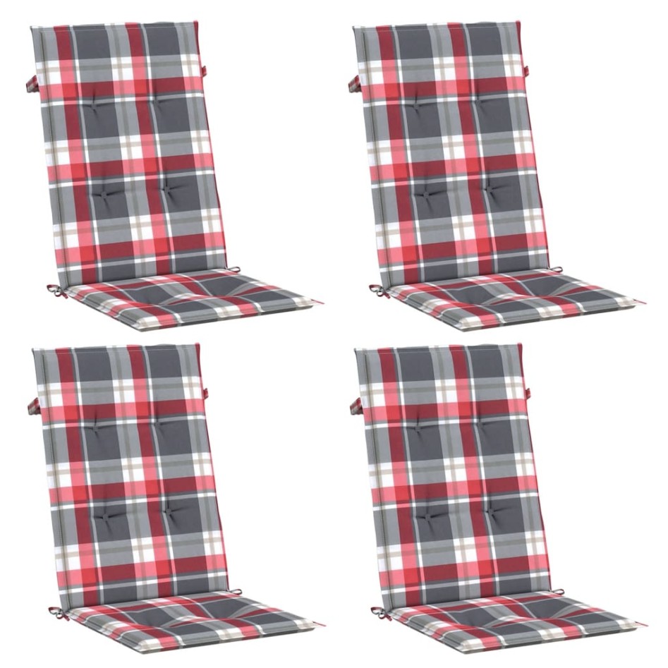 Cojín silla jardín respaldo alto 4 uds cuadros rojo 120x50x3