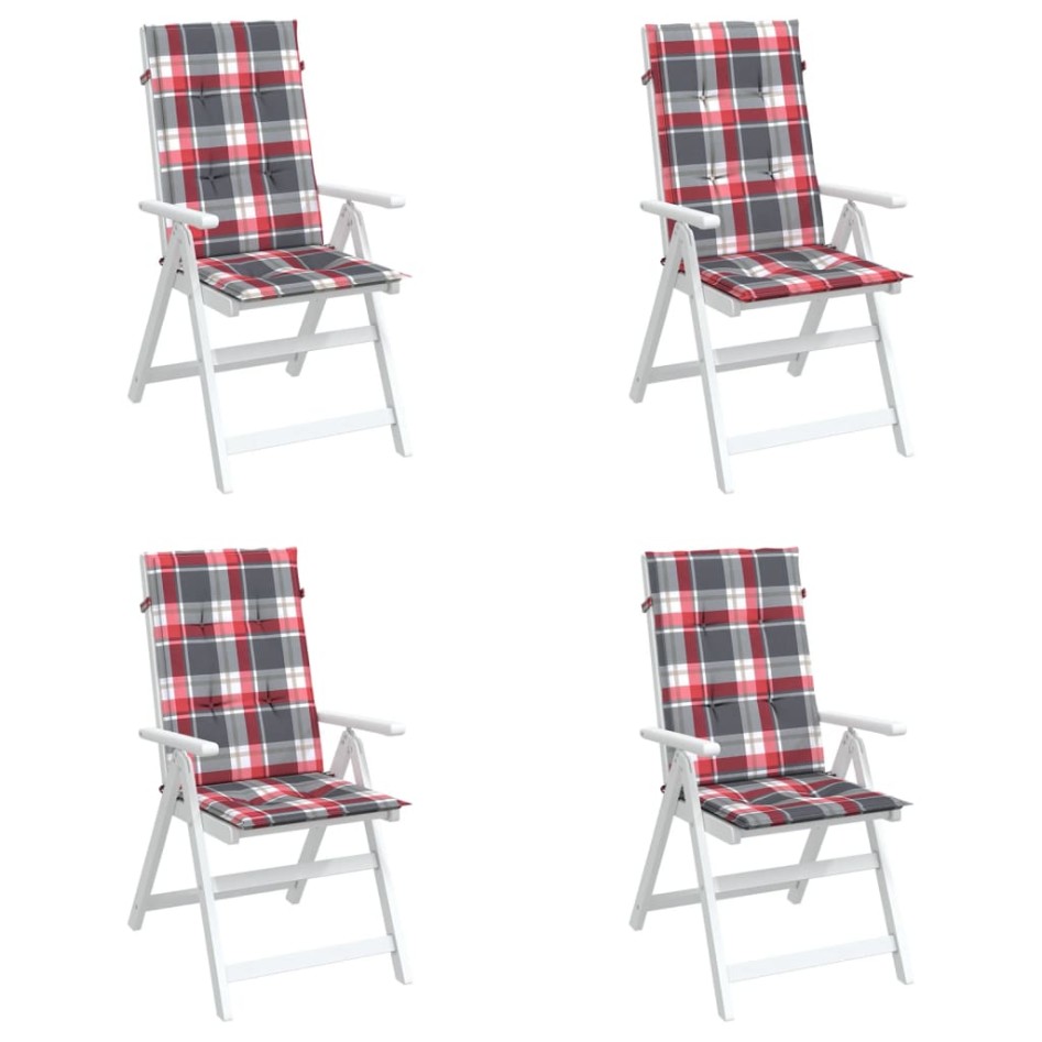 Cojín silla jardín respaldo alto 4 uds cuadros rojo 120x50x3