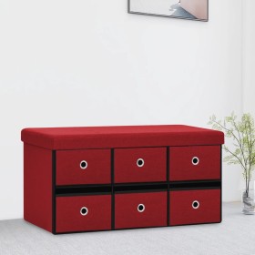 Banco almacenaje plegable lino sintético rojo tinto 76x38x38