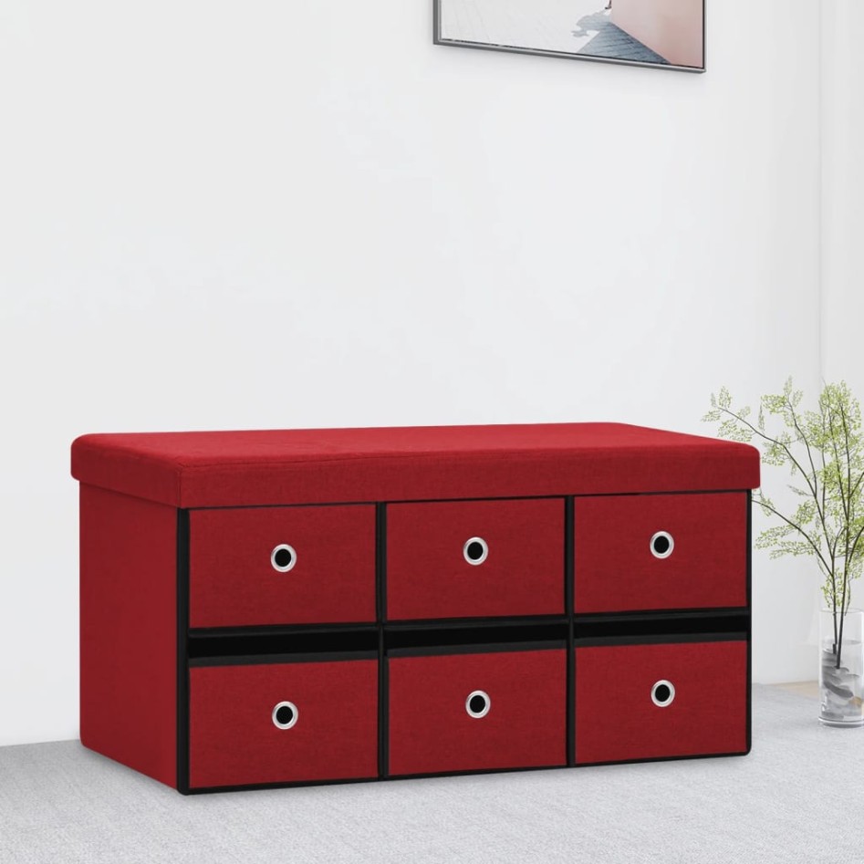 Banco almacenaje plegable lino sintético rojo tinto 76x38x38