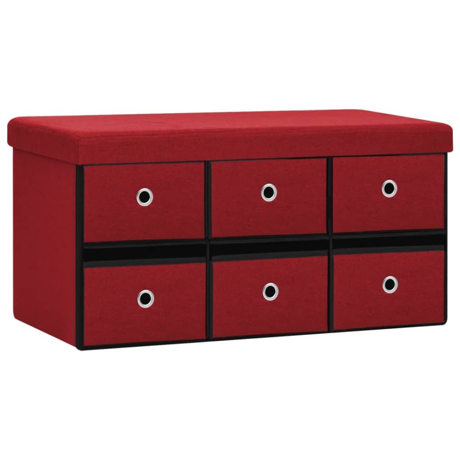 Banco almacenaje plegable lino sintético rojo tinto 76x38x38