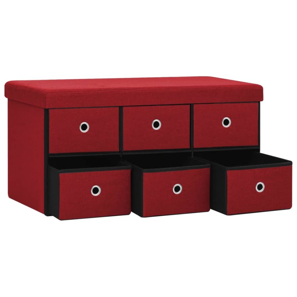 Banco almacenaje plegable lino sintético rojo tinto 76x38x38