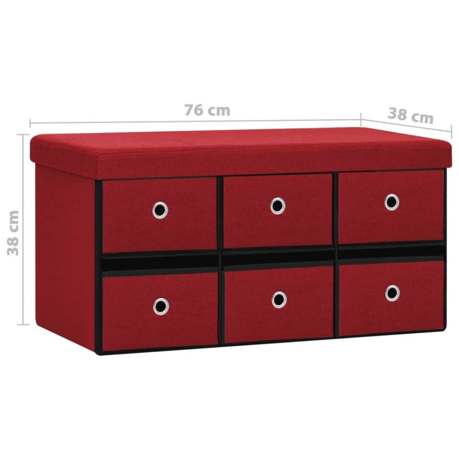 Banco almacenaje plegable lino sintético rojo tinto 76x38x38