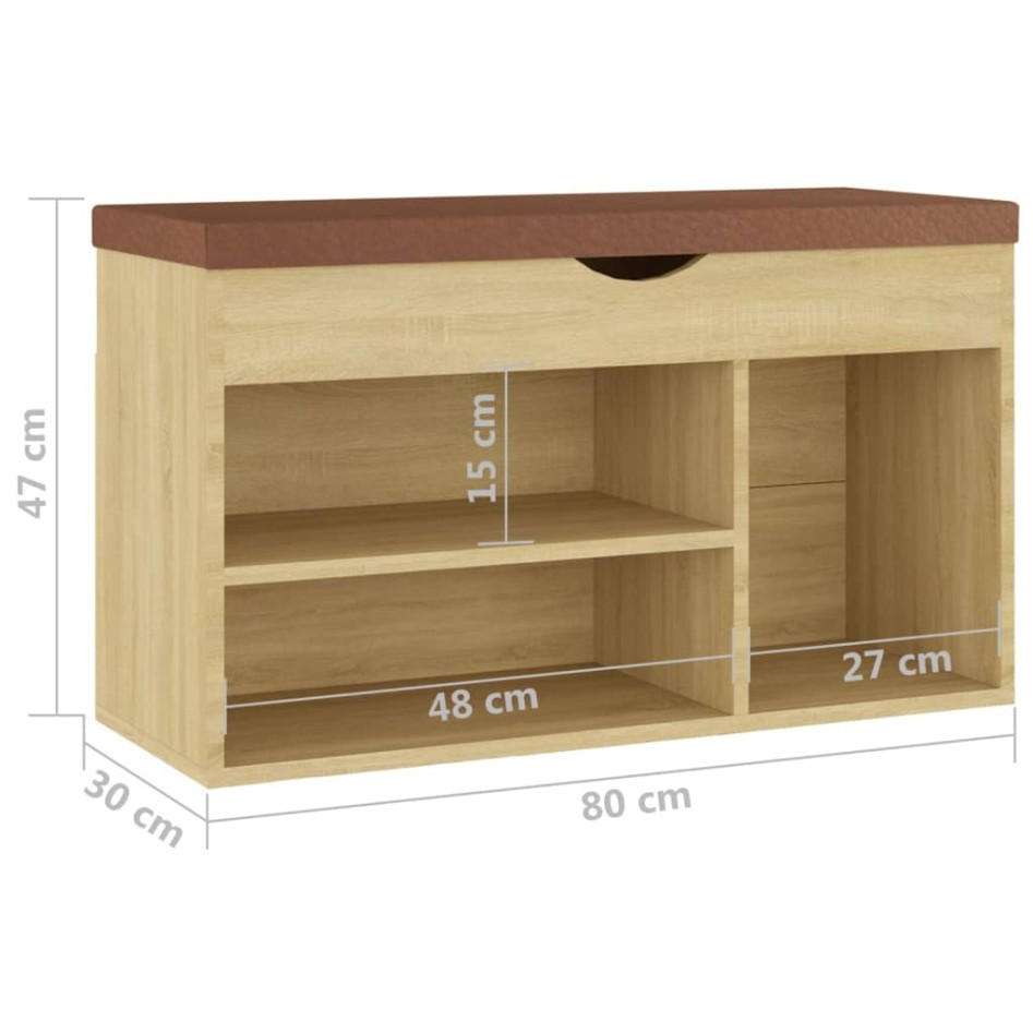 Banco zapatero con cojín madera ingeniería sonoma 80x30x47