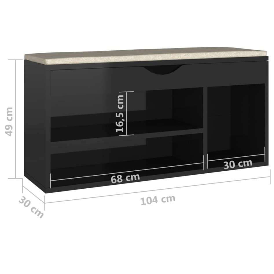 vi Banco zapatero con cojín madera ingeniería negro