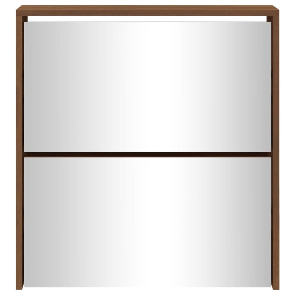 Mueble zapatero con espejo 2 niveles roble marrón 63x17x67