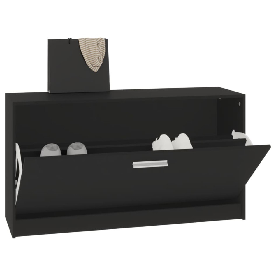 Banco zapatero de madera contrachapada negro 80x24x45