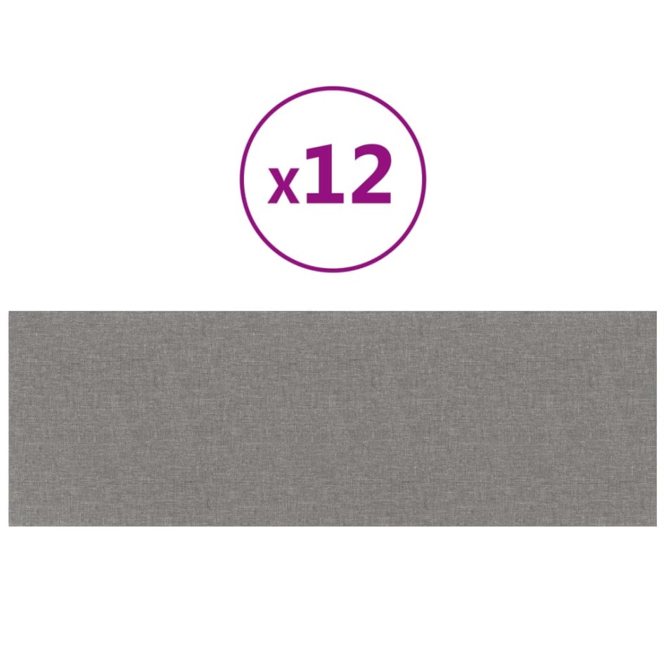 Paneles de pared 12 uds tela gris claro 90x30 cm 3,24