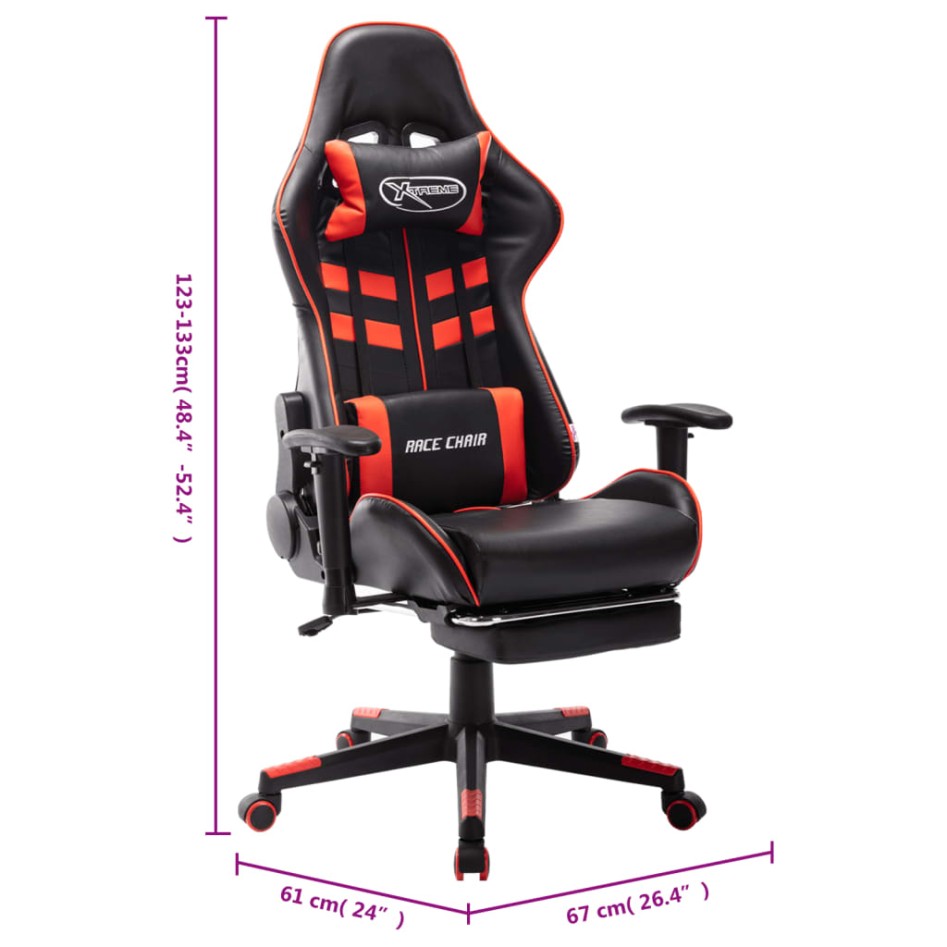 Silla de gaming con reposapiés cuero sintético negro y