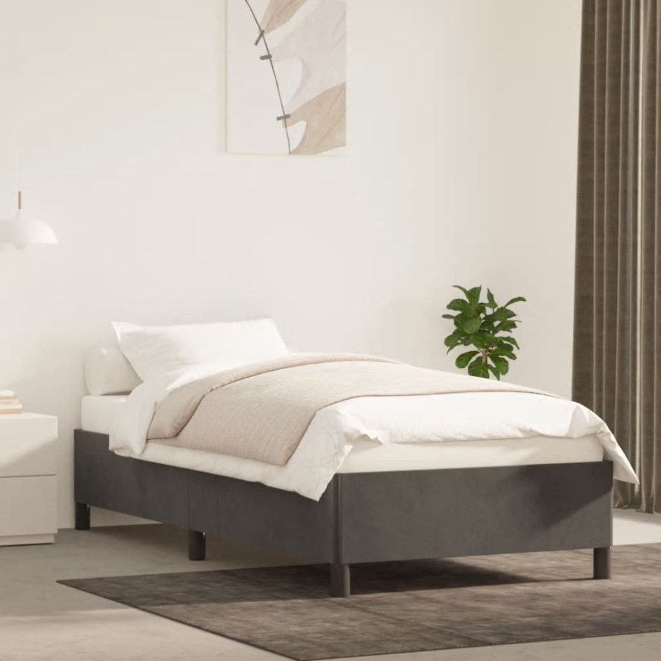 Estructura de cama sin colchón terciopelo gris oscuro 80x200