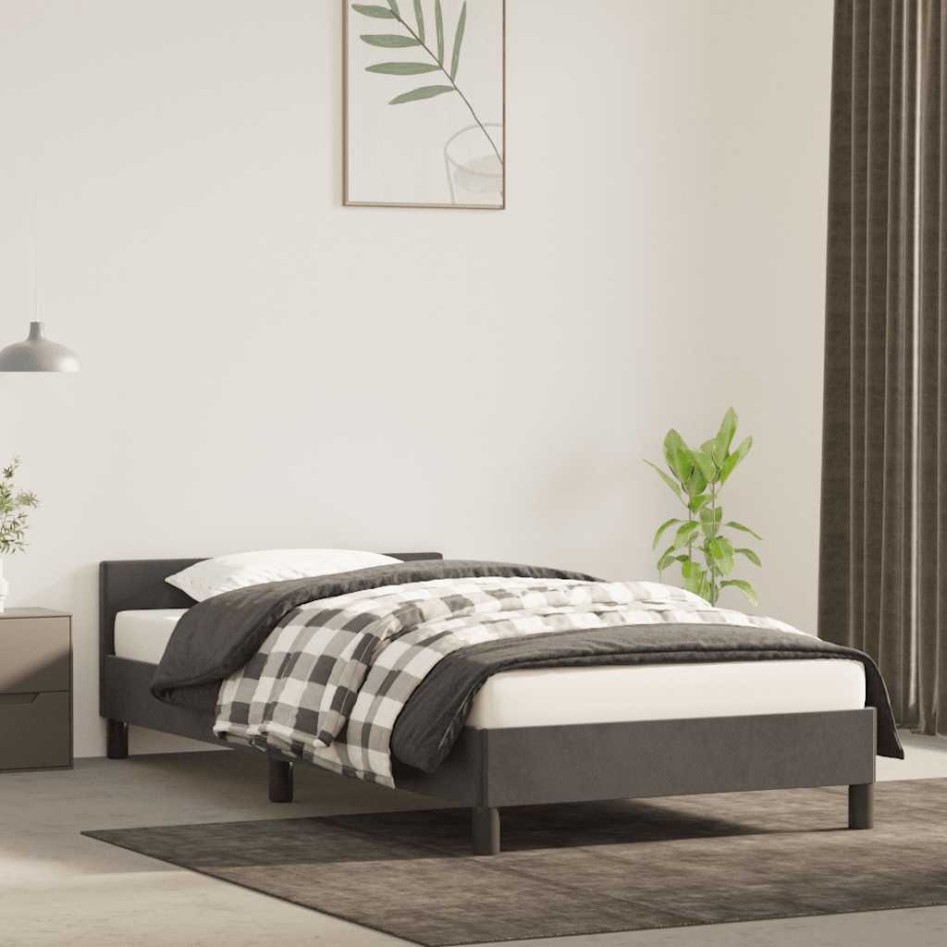 Estructura de cama sin colchón terciopelo gris oscuro 90x190
