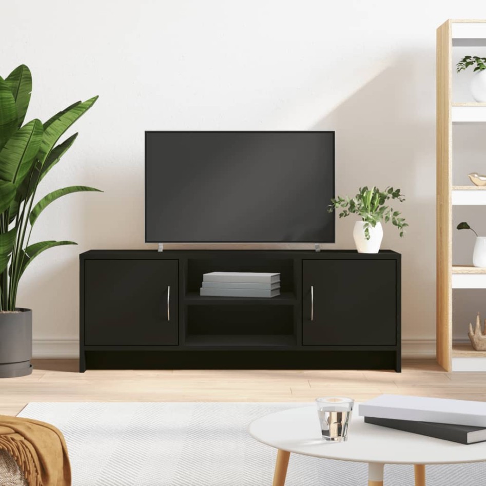 Mueble de TV madera de ingeniería negro 102x30x37,5