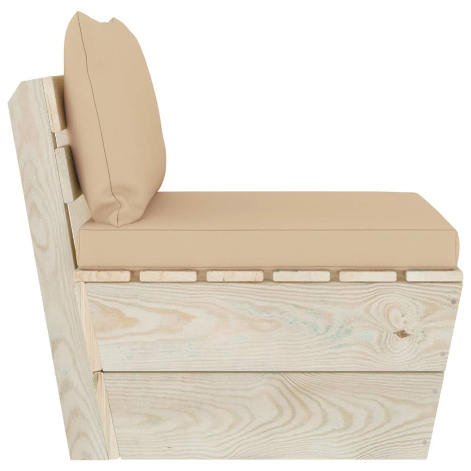 Sofá central de palets jardín cojines madera abeto