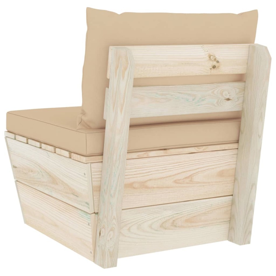 Sofá central de palets jardín cojines madera abeto