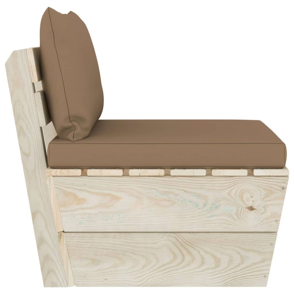 Sofá central de palets jardín cojines madera abeto