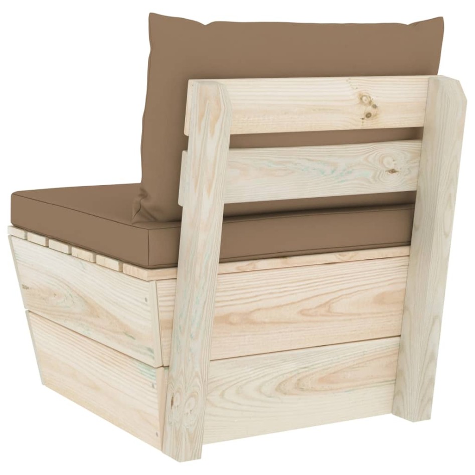 Sofá central de palets jardín cojines madera abeto