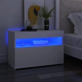 Mesita de noche luces LED 2 uds contrachapada blanco
