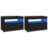 Mesitas de noche luces LED 2 uds contrachapada negro