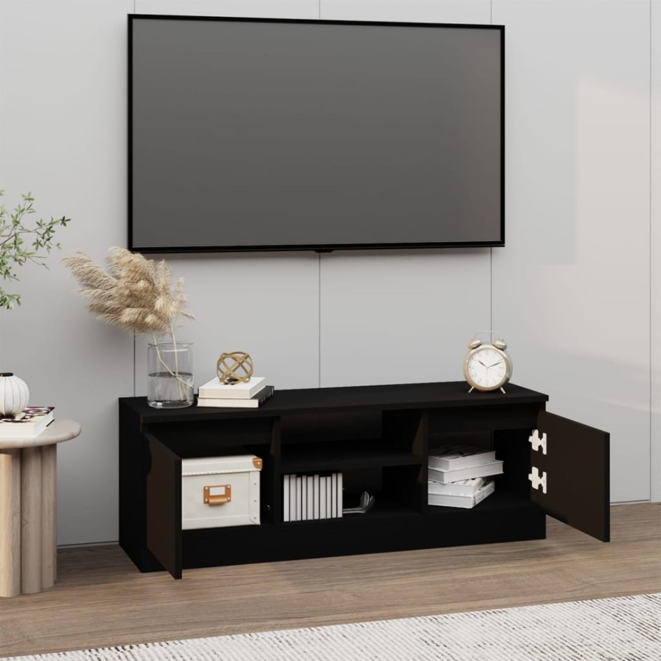 Mueble de TV con puerta negro 102x30x36