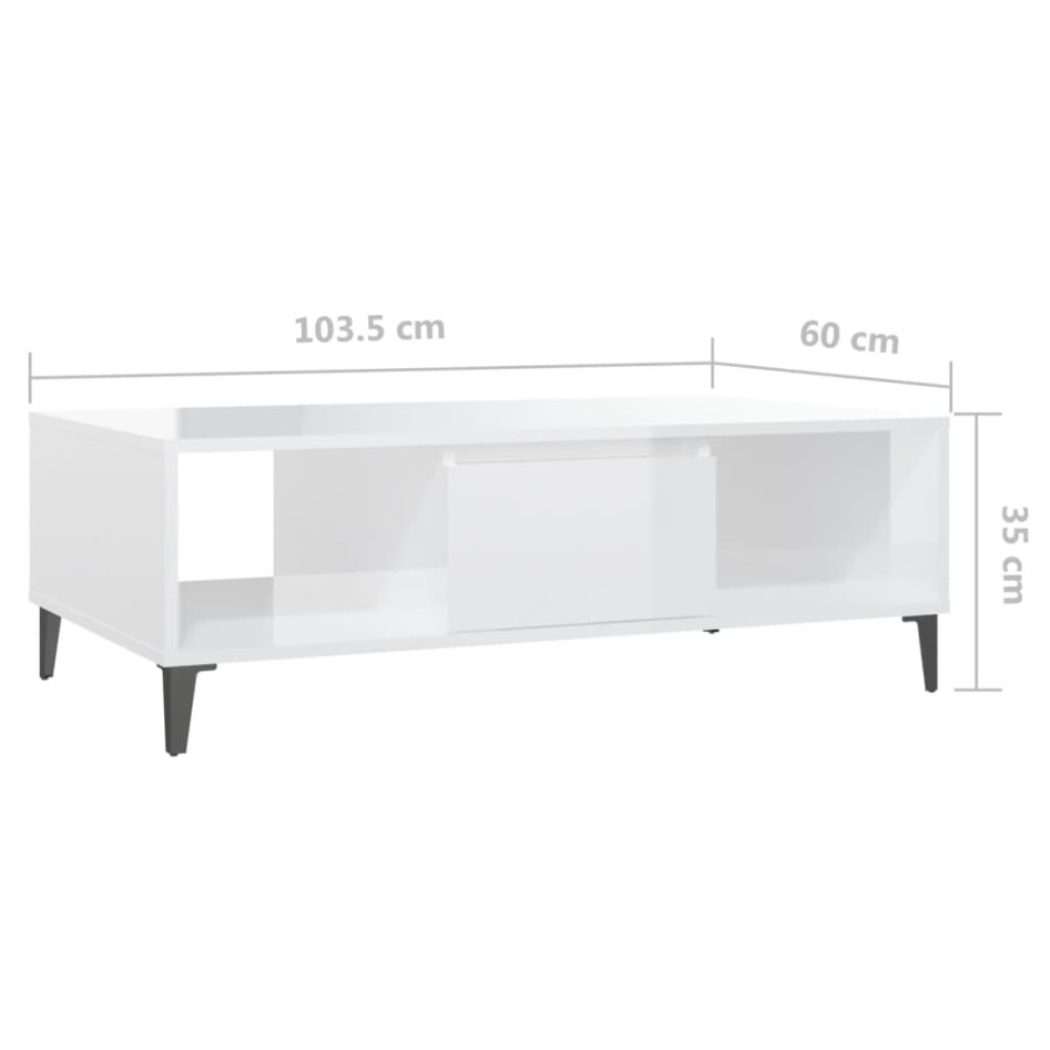 Mesa de centro madera contrachapada blanco brillo