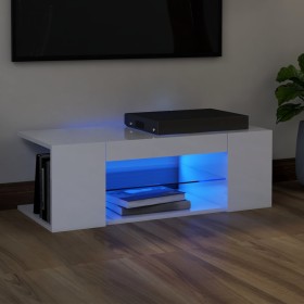 Mueble de TV con luces LED blanco brillante 90x39x30