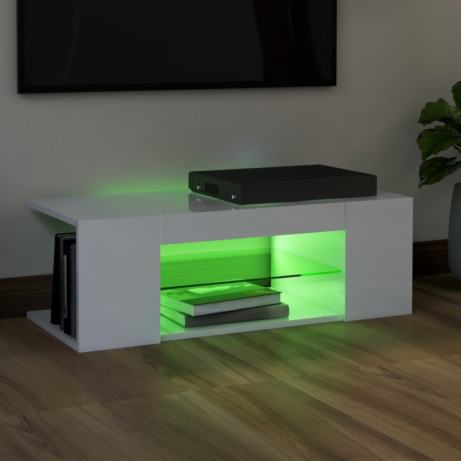 Mueble de TV con luces LED blanco brillante 90x39x30