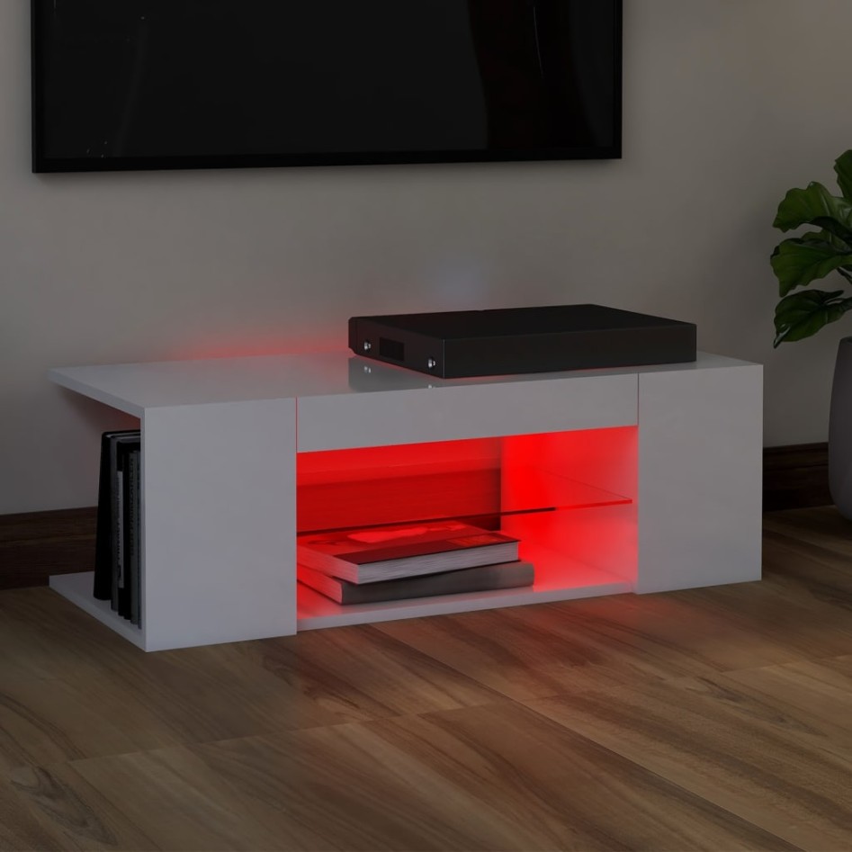 Mueble de TV con luces LED blanco brillante 90x39x30