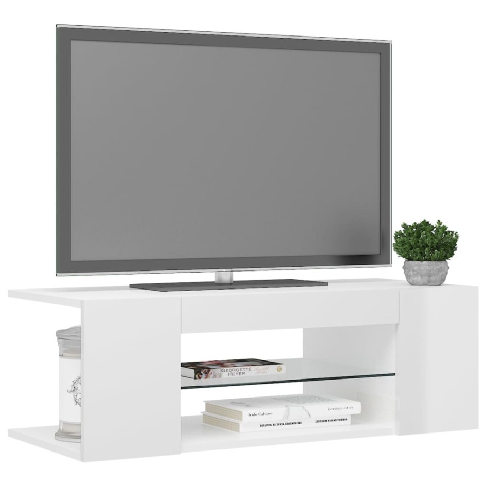 Mueble de TV con luces LED blanco brillante 90x39x30