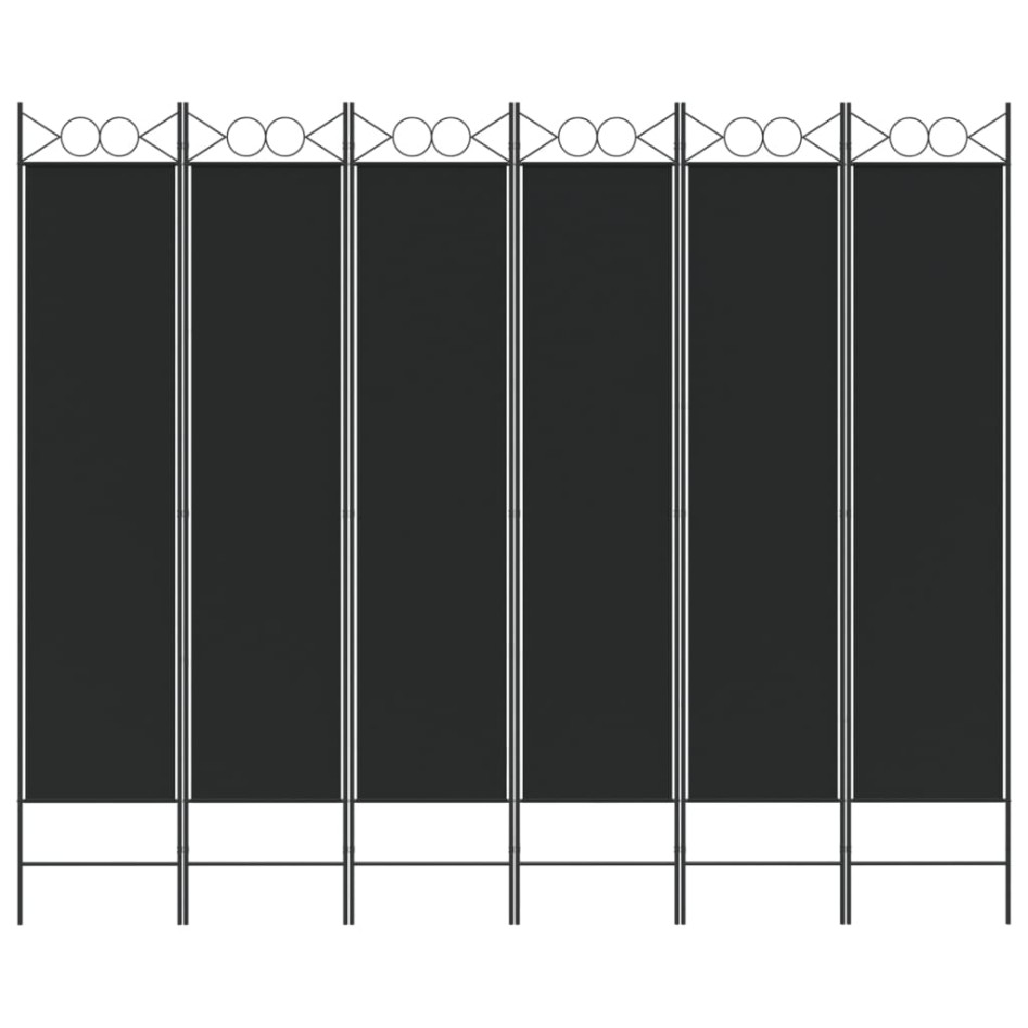 Biombo divisor de 6 paneles de tela negro 240x200