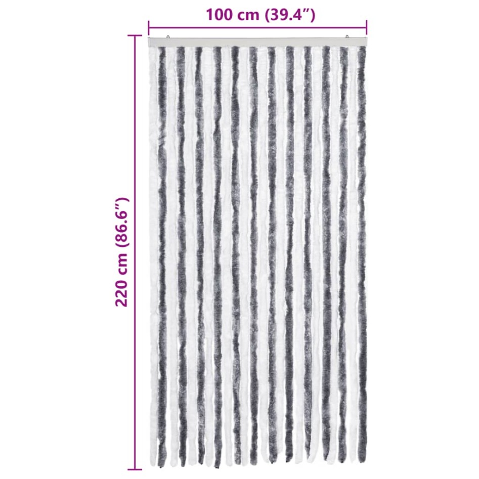 Cortina mosquitera gris y blanco chenilla 100x220