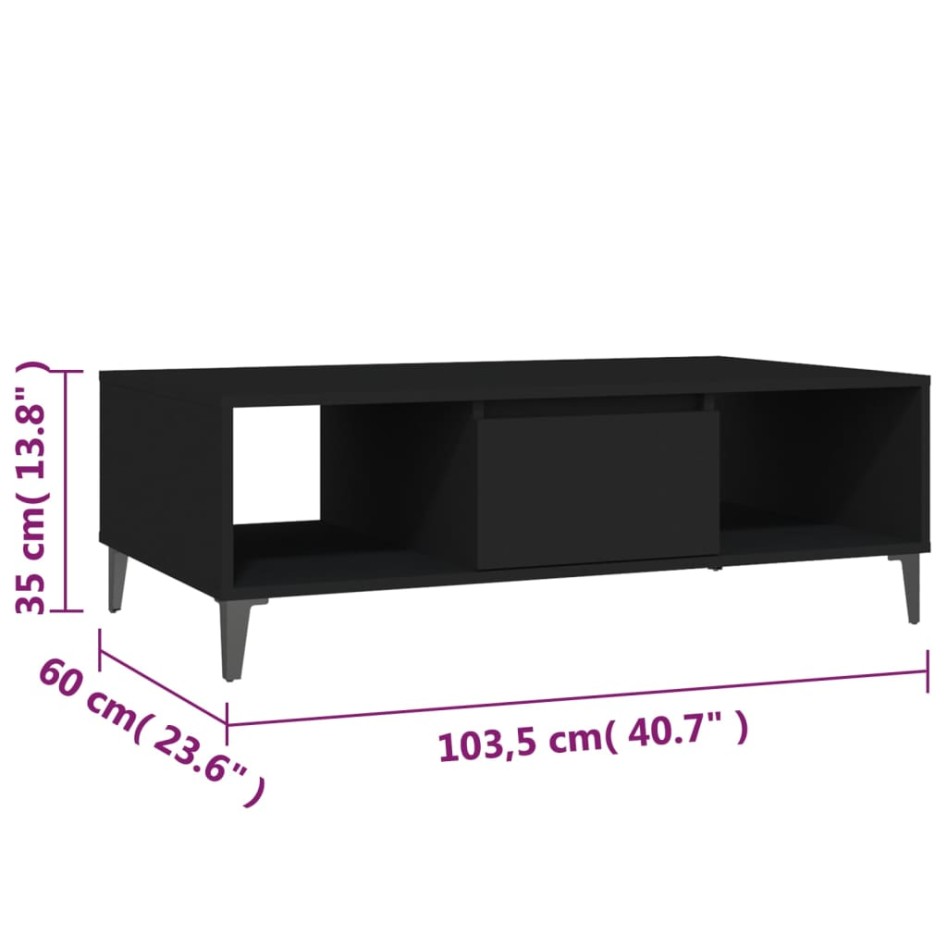 Mesa de centro madera contrachapada negro 103,5x60x35