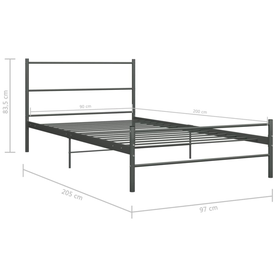 Estructura de cama sin colchón metal gris 90x200