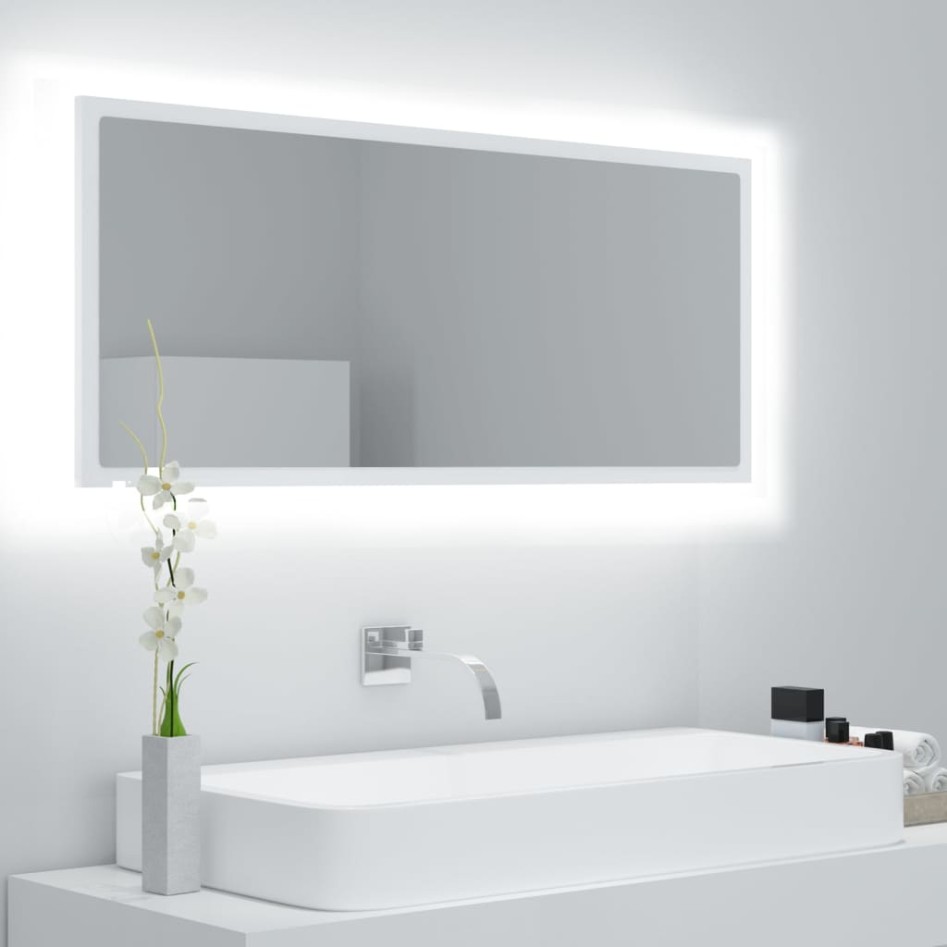 Espejo de baño LED acrílico blanco 100x8,5x37