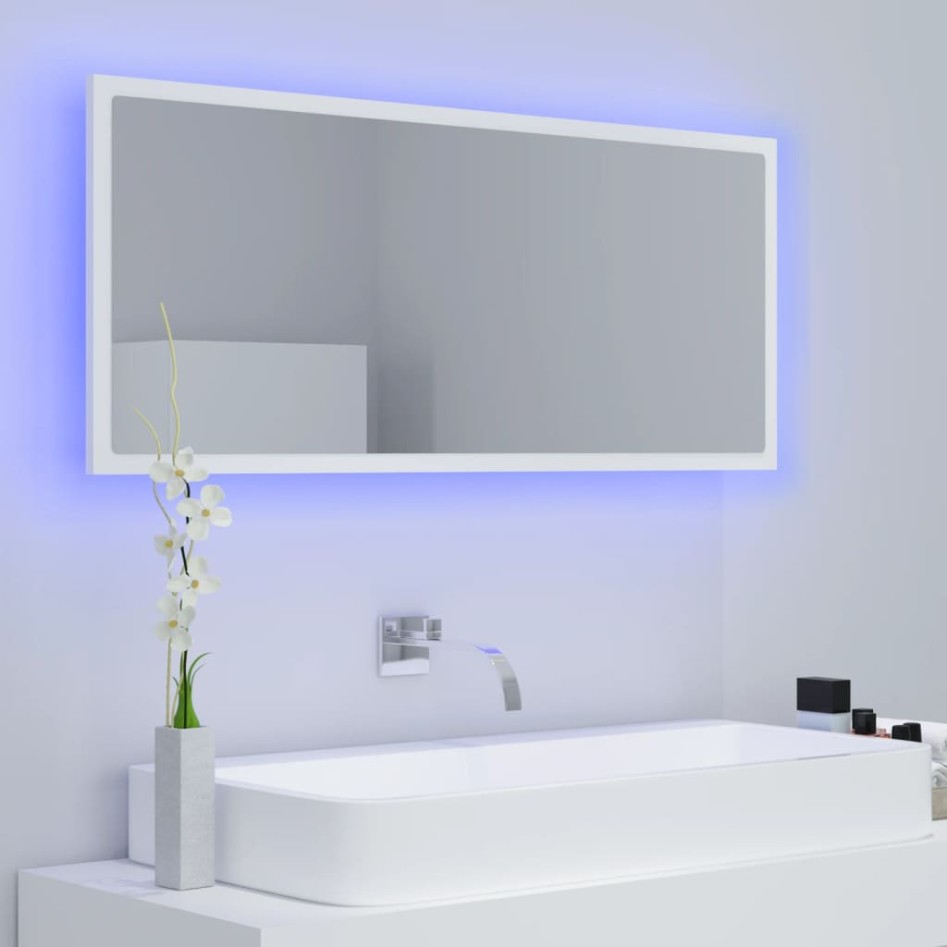 Espejo de baño LED acrílico blanco 100x8,5x37